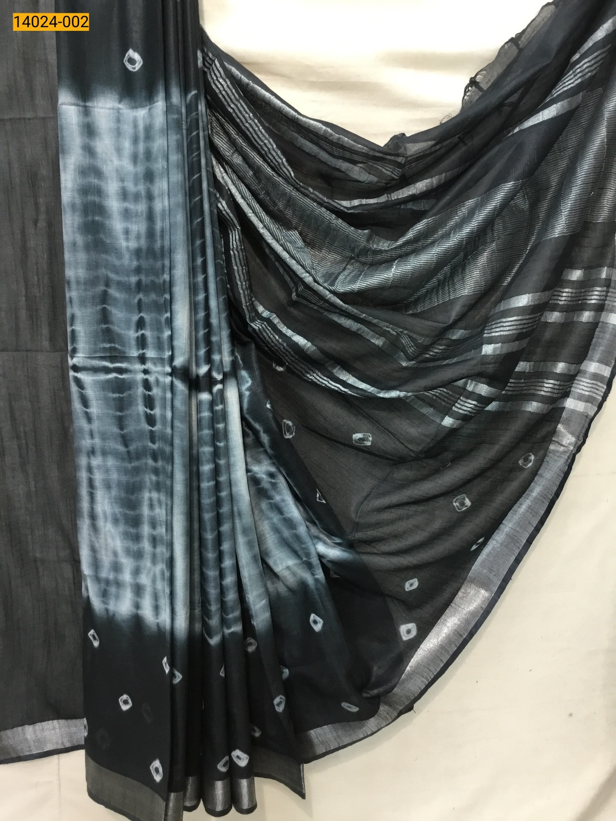 Black Linen Cotton Batik Printed Sarees