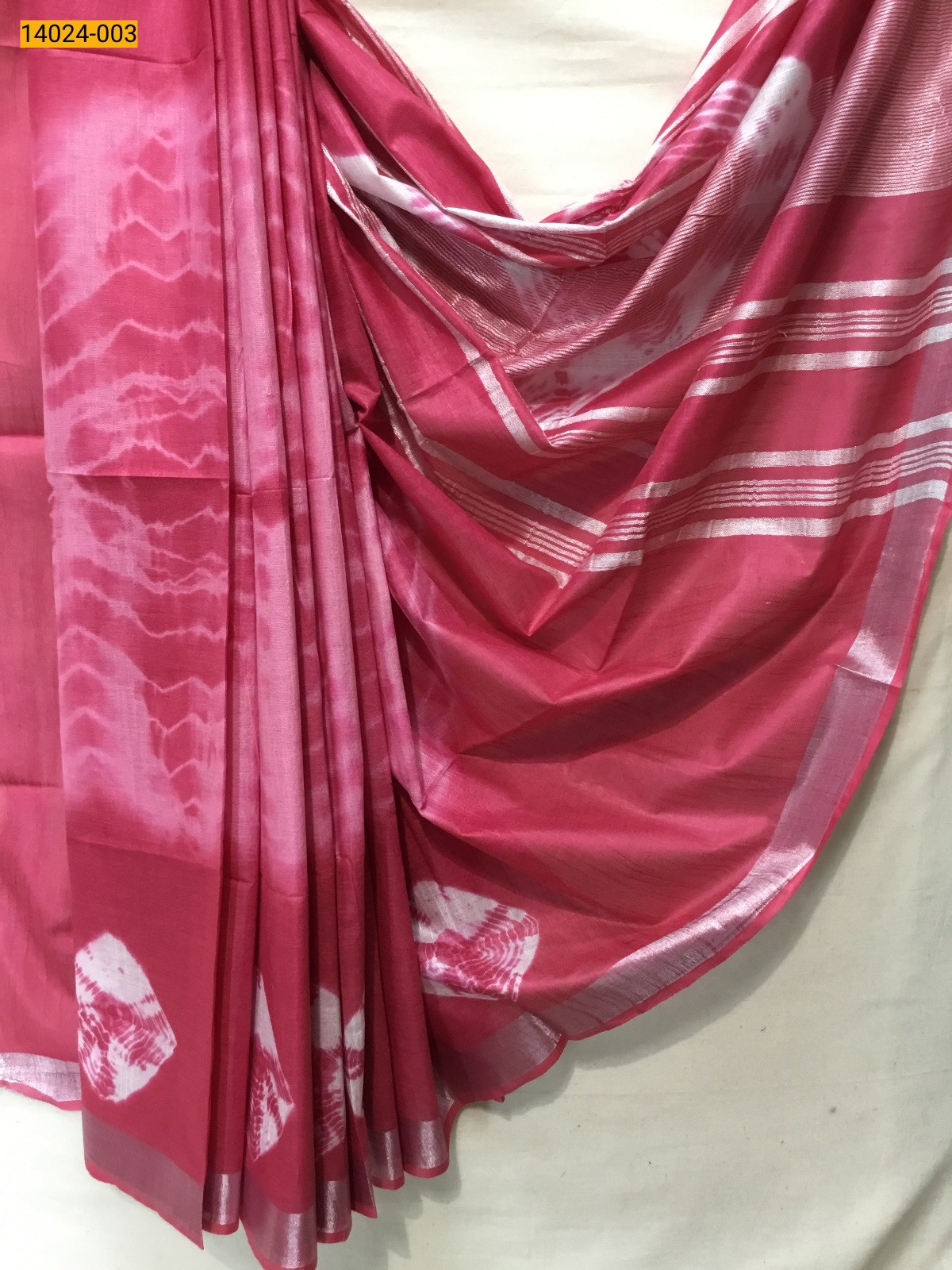Pink Linen Cotton Batik Printed Sarees