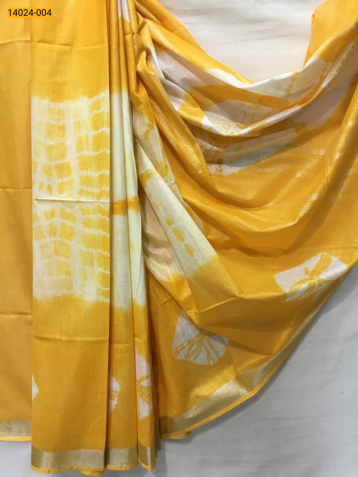 Yellow Linen Cotton Batik Printed Sarees