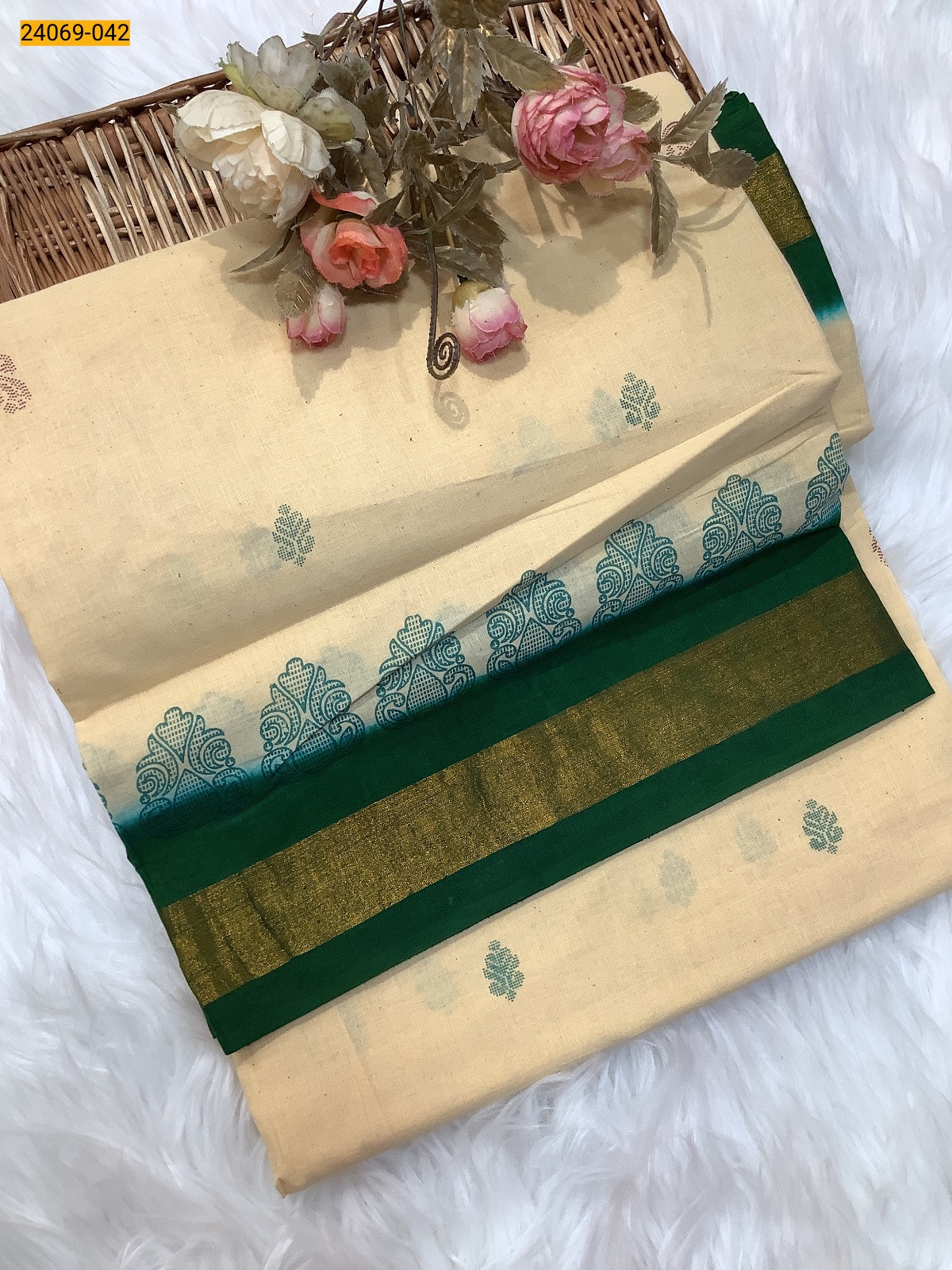Sandal Tirupur Dyed Printed Cotton Saree
