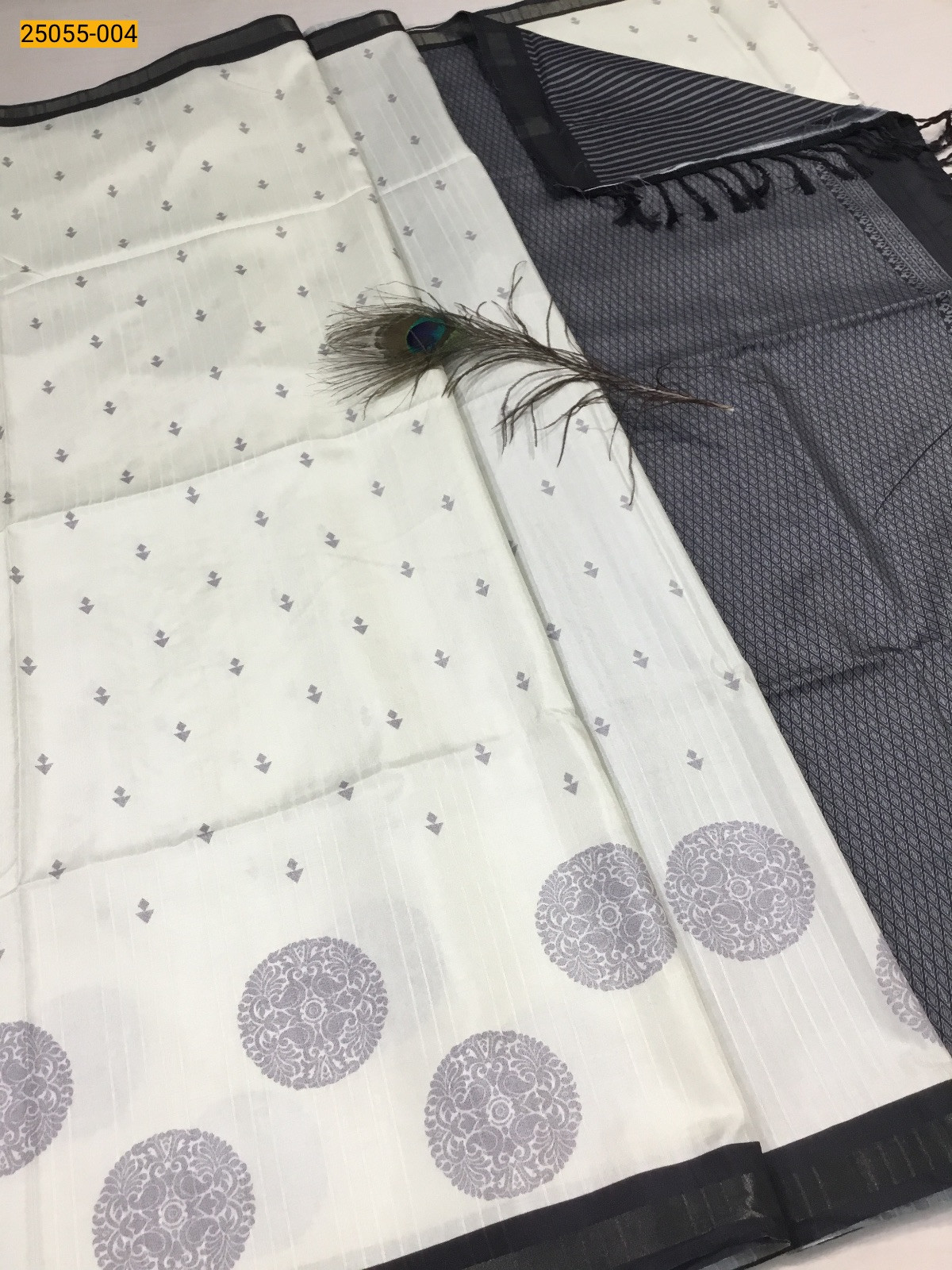 White Chanderi Fancy Silk Saree