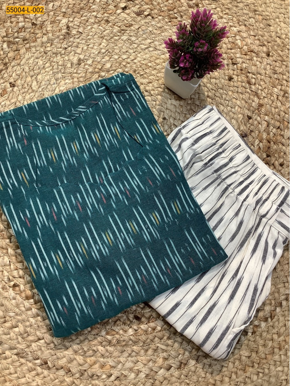 Green Handloom Ikkat Stiched Co-ord Set