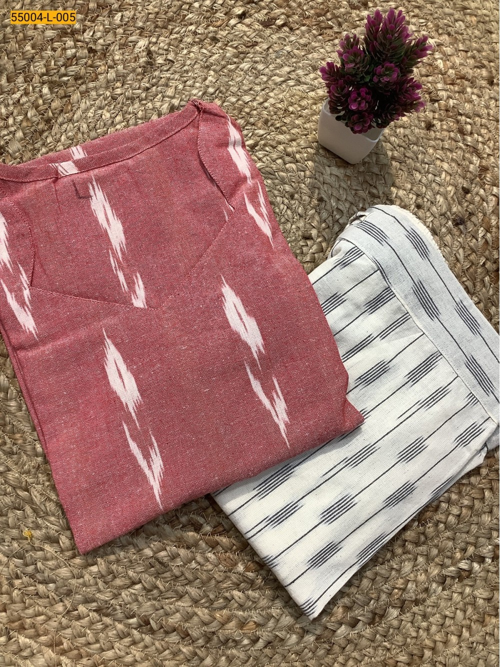 Pink Handloom Ikkat Stiched Co-ord Set