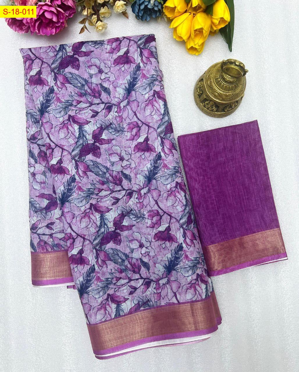 Violet Linen cotton saree