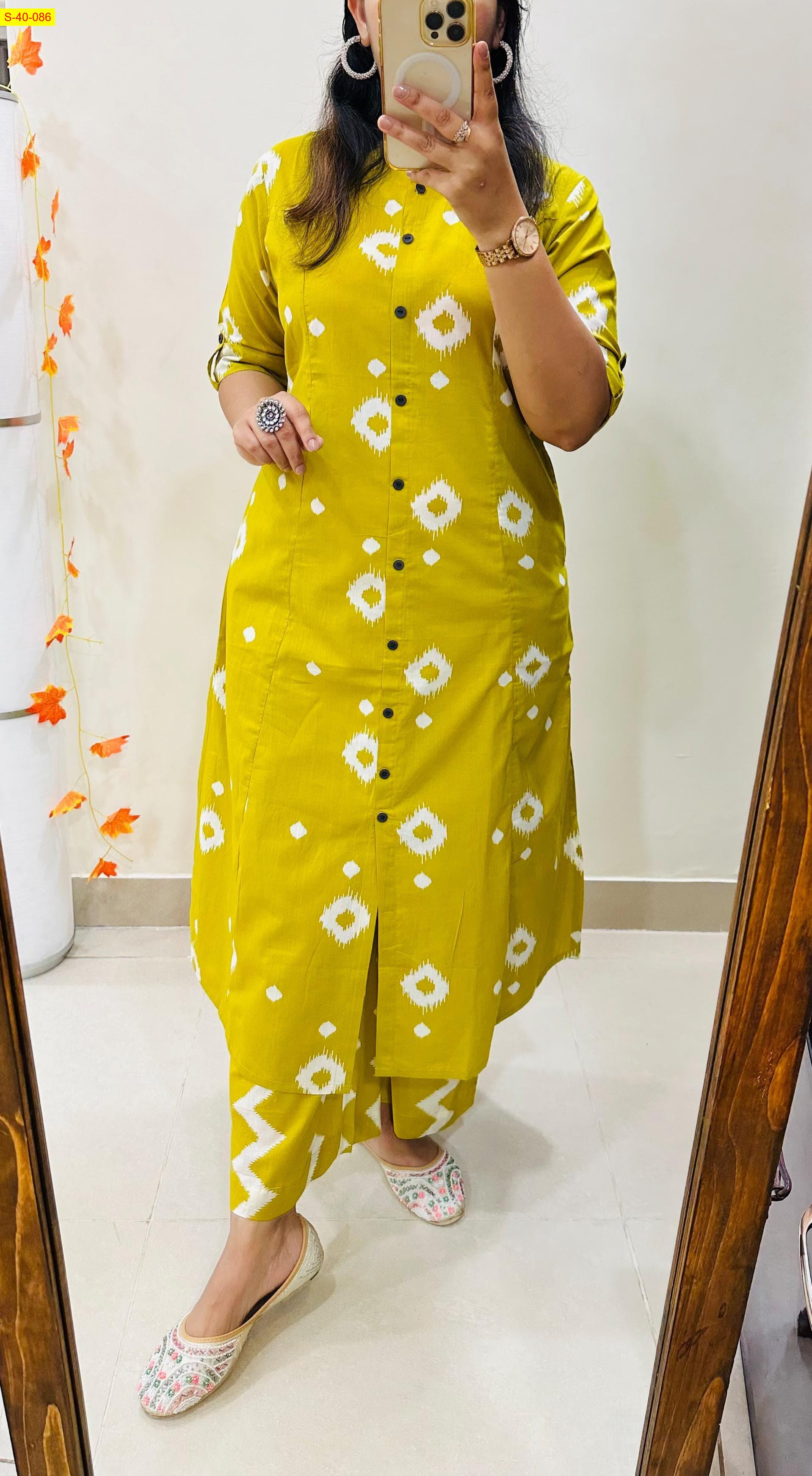 Yellow Premium printed Fine Cotton Kurti and pant 