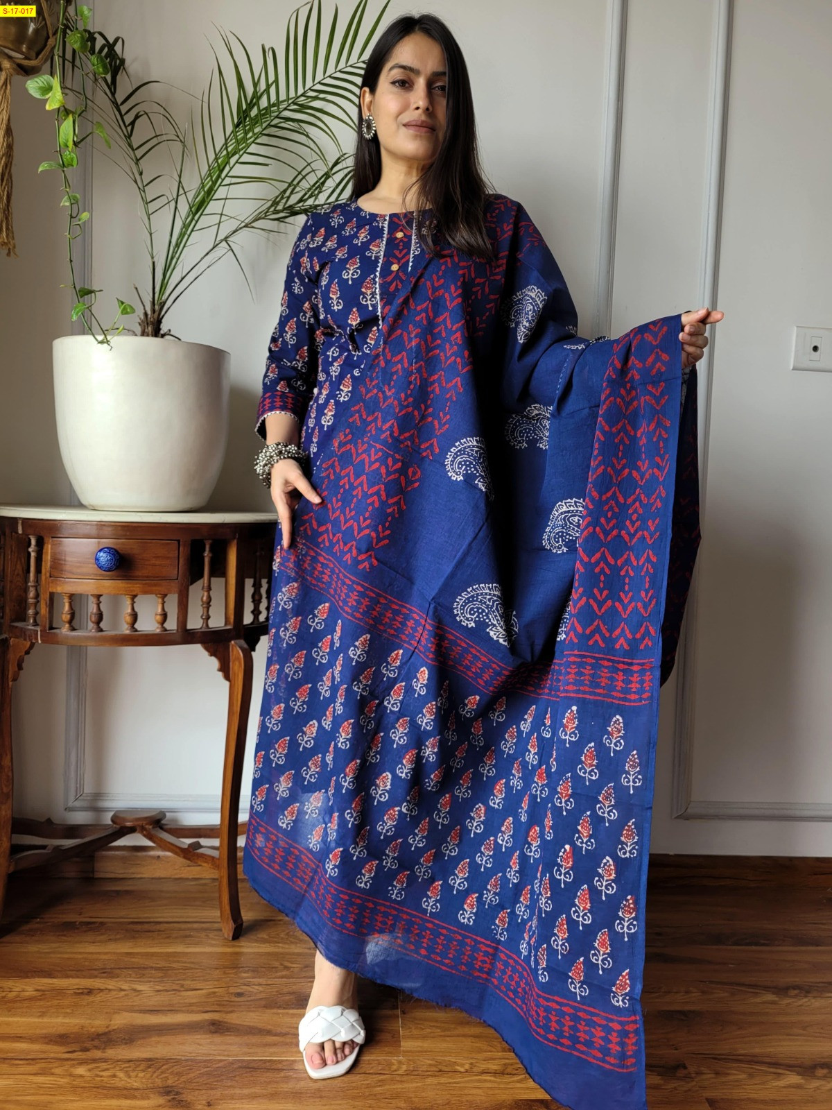Blue Hand block printed designer Cotton Stitched Suit