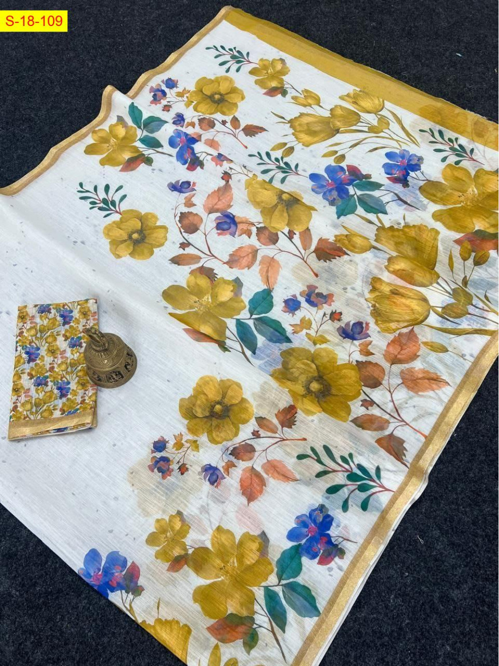 Yellow Linen cotton digital printed sarees Yellow Linen cotton digital printed sarees